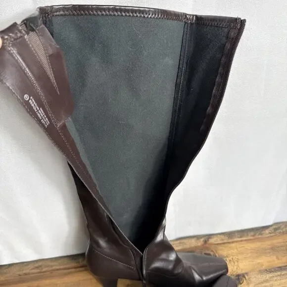 Aerosoles Tall Boots Size 9.5 Dark Brown Faux Leather Knee High Full Zip Styled - Picture 8 of 9